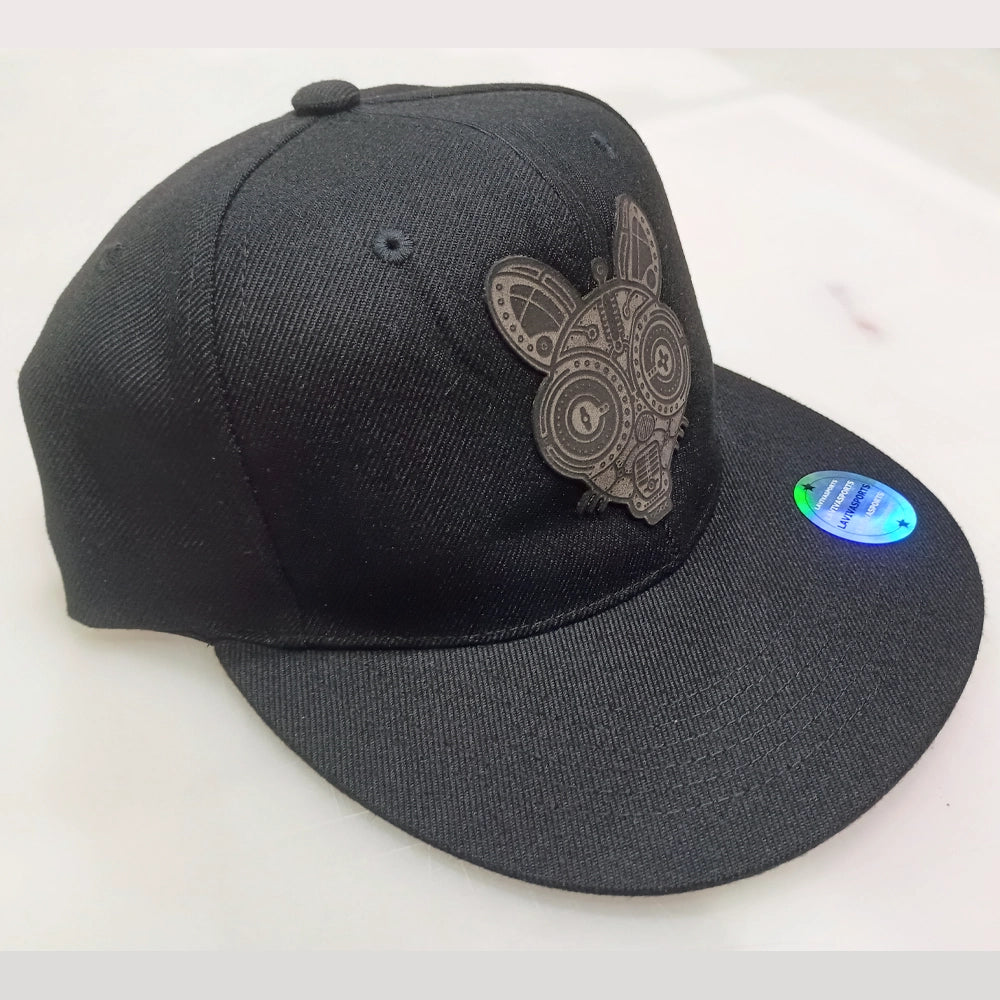 Atomic Squeaks Hip-Hop Hat – Laser Engraved Leatherette Patch | Black or Black/Grey image 3