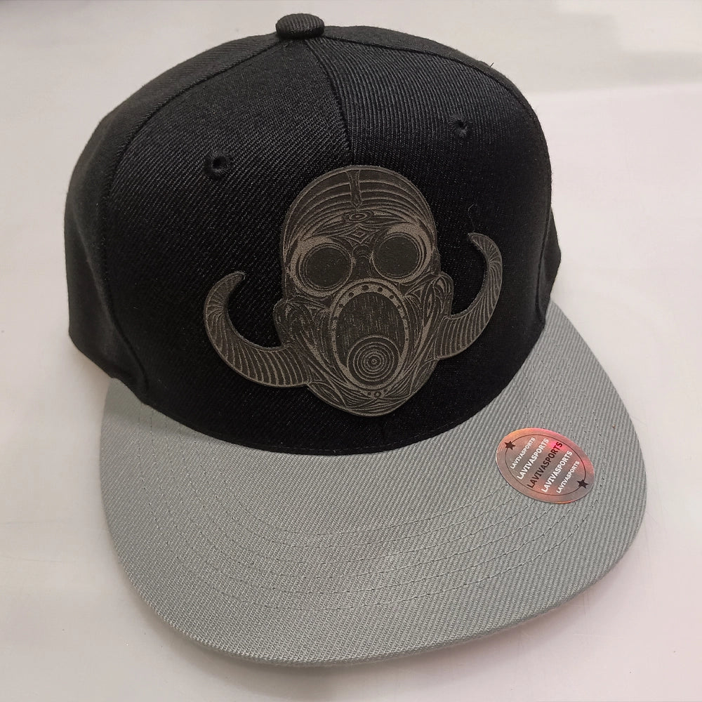 Horned Mask Hip-Hop Hat – Laser Engraved Leatherette Patch | Black or Black/Grey image 4