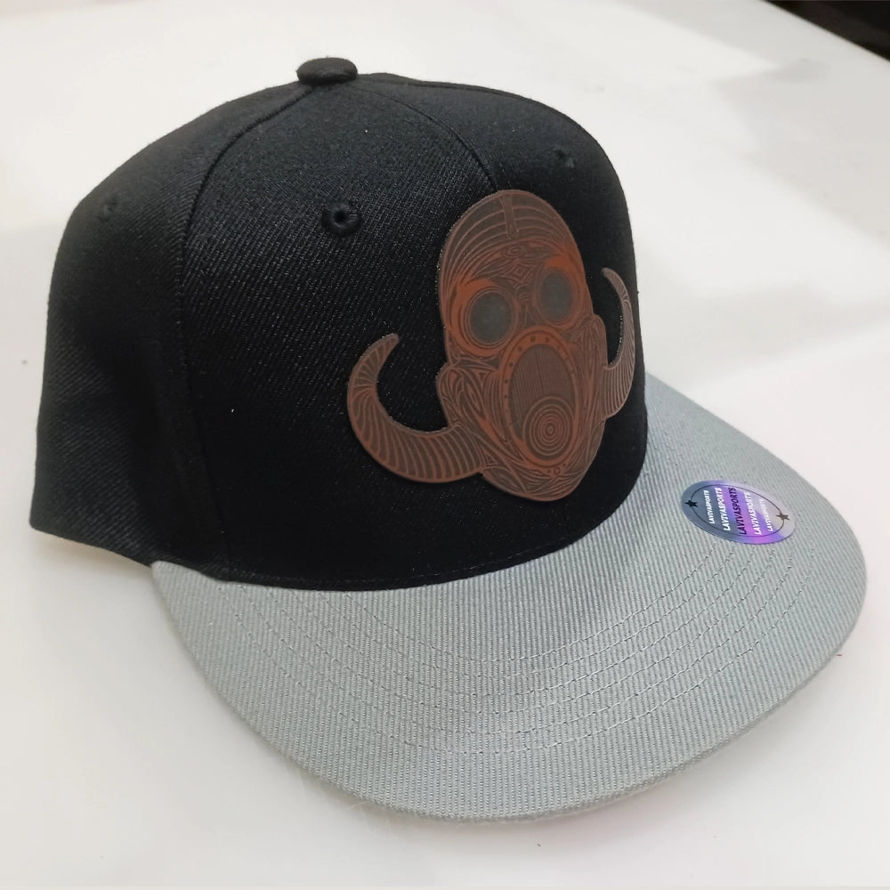 Horned Mask Hip-Hop Hat – Laser Engraved Leatherette Patch | Black or Black/Grey image 7