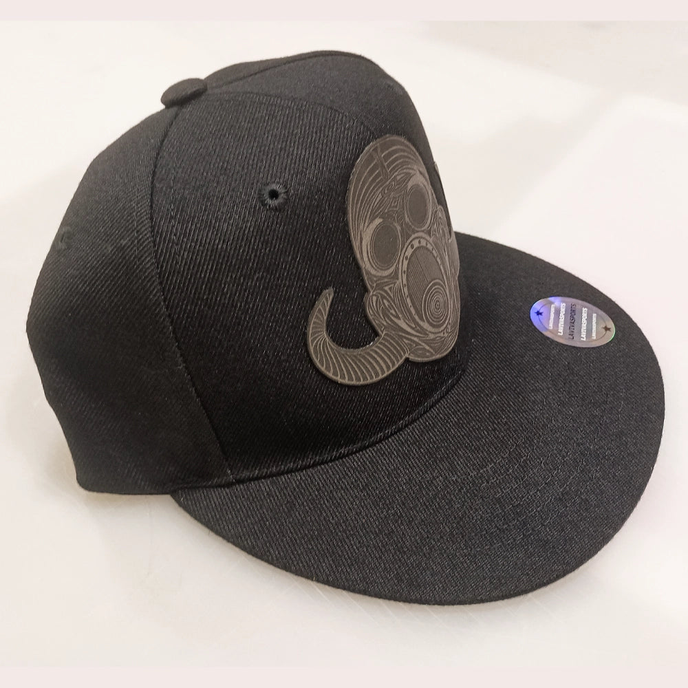 Horned Mask Hip-Hop Hat – Laser Engraved Leatherette Patch | Black or Black/Grey image 2
