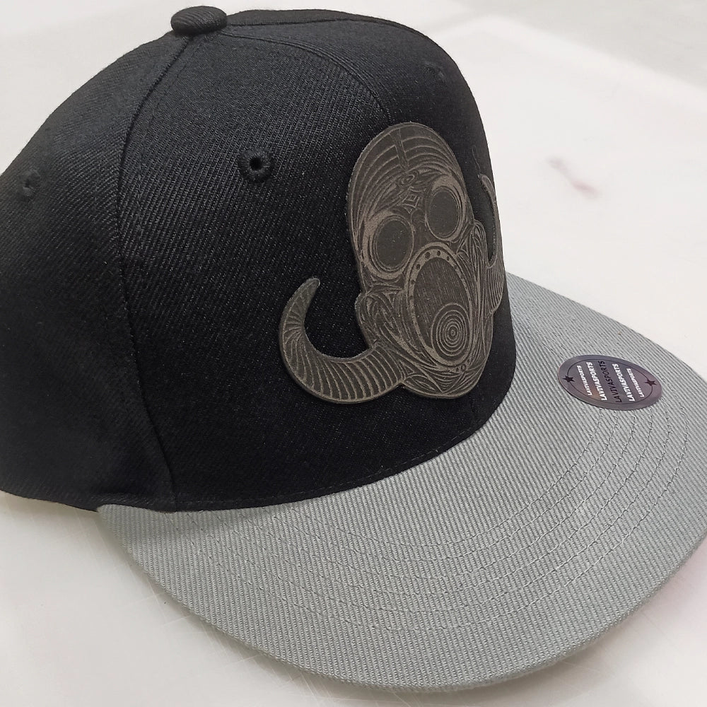 Horned Mask Hip-Hop Hat – Laser Engraved Leatherette Patch | Black or Black/Grey image 0