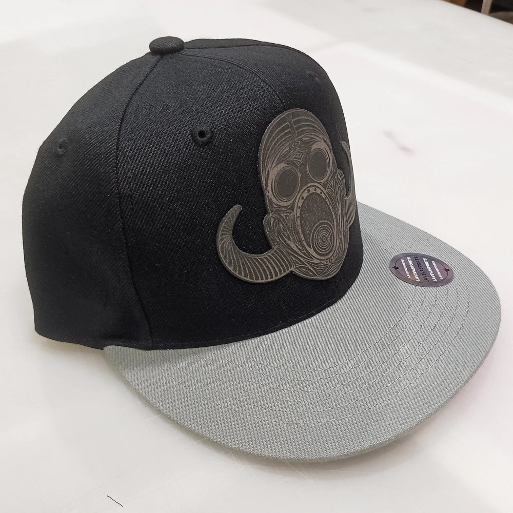 Horned Mask Hip-Hop Hat – Laser Engraved Leatherette Patch | Black or Black/Grey image 3