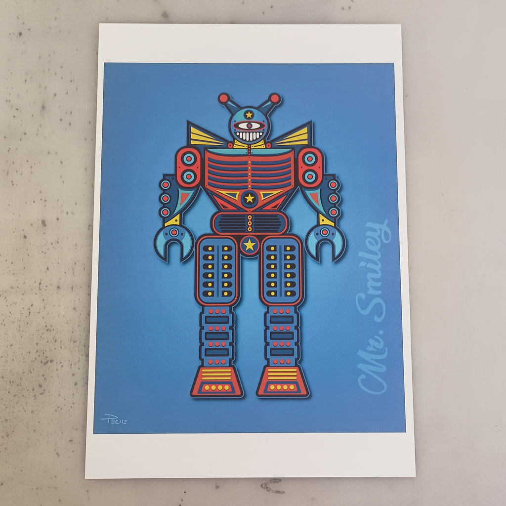 Bot4: Mr. Smiley – Original Art Print by David Peche | 13" × 19"